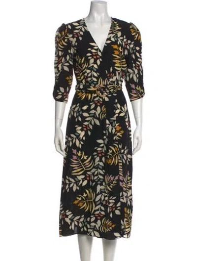 Pre-owned Ba&sh Floral Print Long Dress In Black