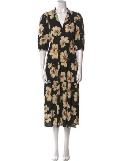 Pre-owned Ba&sh Floral Print Long Dress In Black