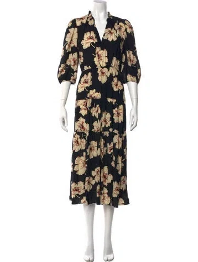 Pre-owned Ba&sh Floral Print Long Dress In Black