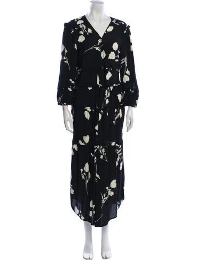 Pre-owned Ba&sh Floral Print Long Dress In Black