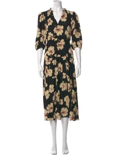 Pre-owned Ba&sh Floral Print Long Dress In Black