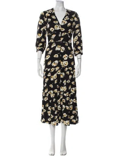 Pre-owned Ba&sh Floral Print Long Dress In Black