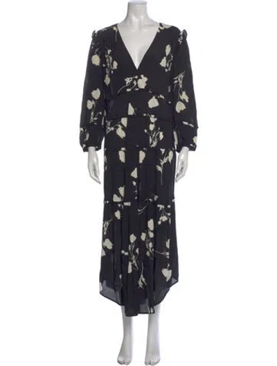 Pre-owned Ba&sh Floral Print Long Dress In Black