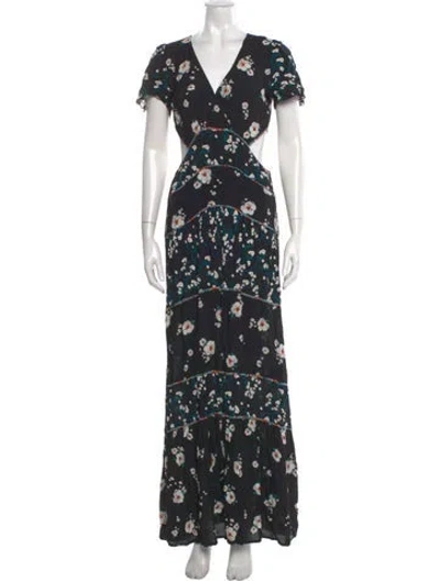 Pre-owned Ba&sh Floral Print Long Dress In Black