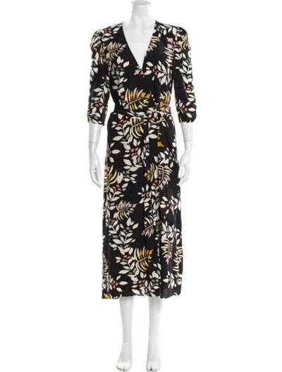 Pre-owned Ba&sh Floral Print Long Dress In Black