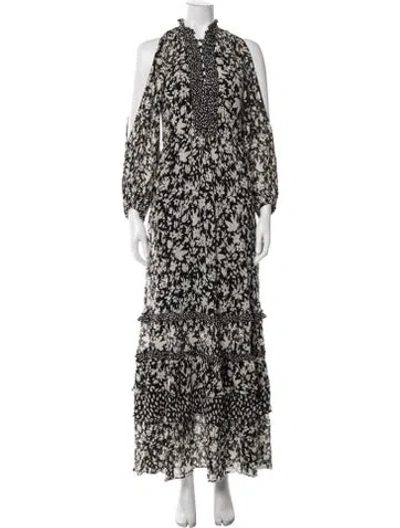 Pre-owned Ba&sh Floral Print Long Dress In Black