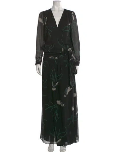 Pre-owned Ba&sh Floral Print Long Dress In Black