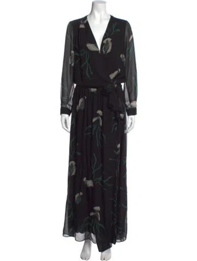 Pre-owned Ba&sh Floral Print Long Dress In Black