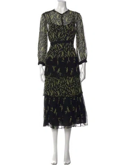 Pre-owned Ba&sh Floral Print Long Dress In Black