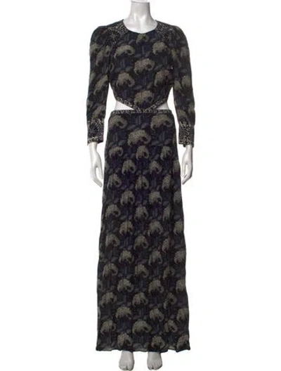 Pre-owned Ba&sh Floral Print Long Dress In Black
