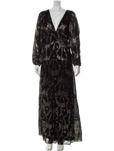 Pre-owned Ba&sh Floral Print Long Dress In Black