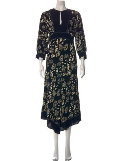 Pre-owned Ba&sh Floral Print Long Dress In Black
