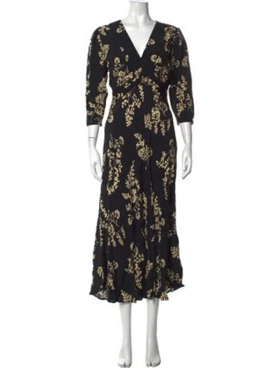 Pre-owned Ba&sh Floral Print Long Dress In Black