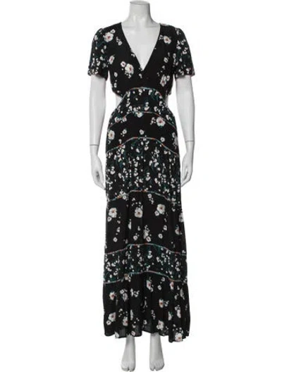 Pre-owned Ba&sh Floral Print Long Dress In Black