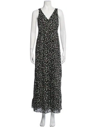 Pre-owned Ba&sh Floral Print Long Dress In Black