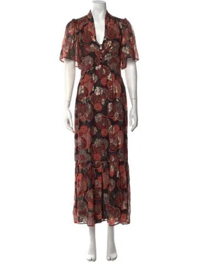 Pre-owned Ba&sh Floral Print Long Dress In Black