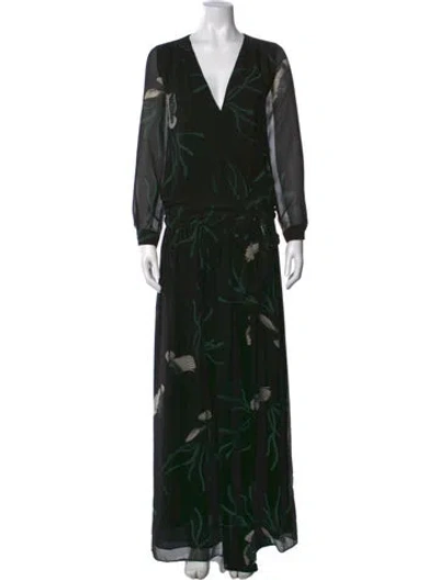 Pre-owned Ba&sh Floral Print Long Dress In Black