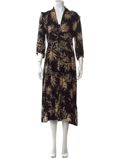 Pre-owned Ba&sh Floral Print Long Dress In Black/neutrals