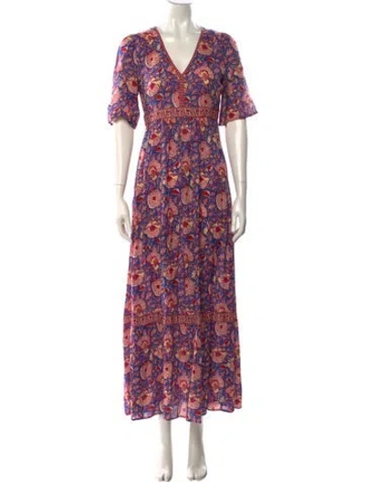 Pre-owned Ba&sh Floral Print Long Dress In Blue