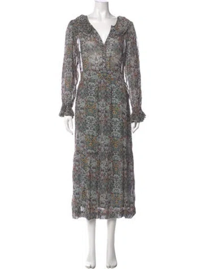 Pre-owned Ba&sh Floral Print Long Dress In Blue