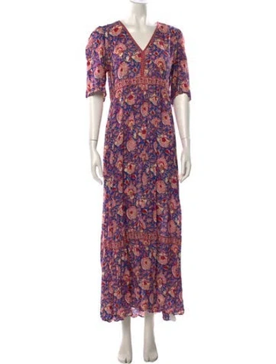 Pre-owned Ba&sh Floral Print Long Dress In Blue