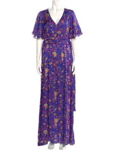 Pre-owned Ba&sh Floral Print Long Dress In Blue
