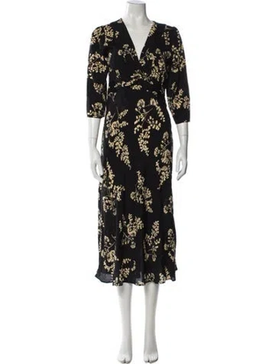 Pre-owned Ba&sh Floral Print Long Dress In Blue