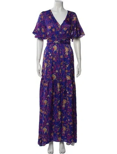 Pre-owned Ba&sh Floral Print Long Dress In Blue
