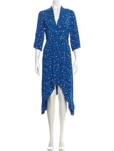 Pre-owned Ba&sh Floral Print Long Dress In Blue