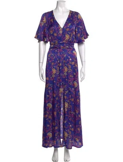 Pre-owned Ba&sh Floral Print Long Dress In Blue
