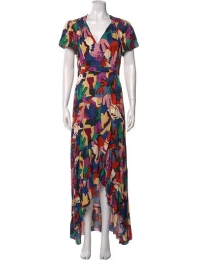 Pre-owned Ba&sh Floral Print Long Dress In Blue