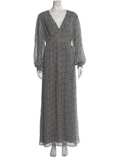 Pre-owned Ba&sh Floral Print Long Dress In Blue