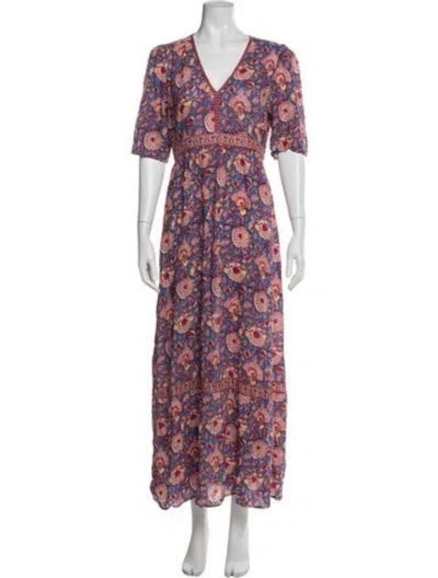 Pre-owned Ba&sh Floral Print Long Dress In Blue
