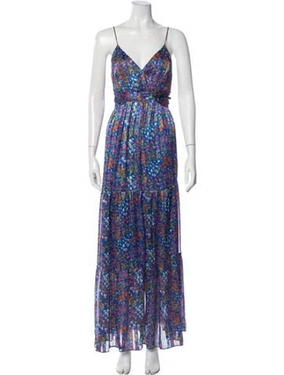 Pre-owned Ba&sh Floral Print Long Dress In Blue