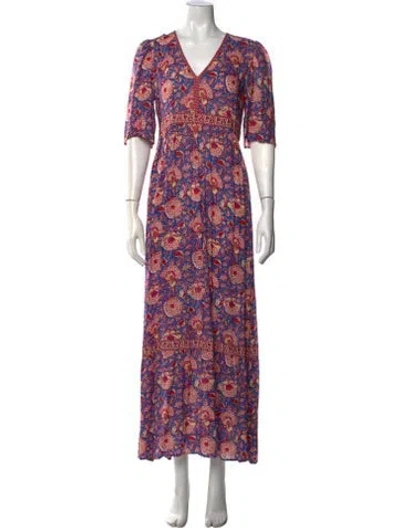 Pre-owned Ba&sh Floral Print Long Dress In Blue