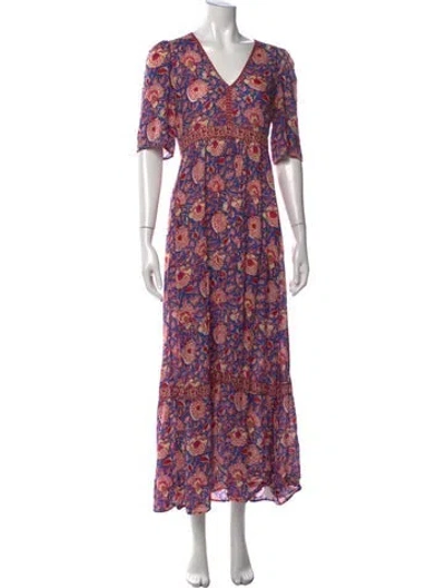 Pre-owned Ba&sh Floral Print Long Dress In Blue