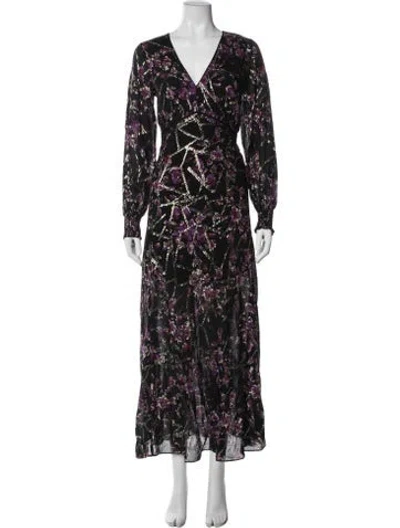 Pre-owned Ba&sh Floral Print Long Dress In Blue
