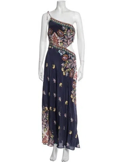 Pre-owned Ba&sh Floral Print Long Dress In Blue