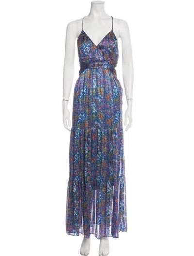 Pre-owned Ba&sh Floral Print Long Dress In Blue