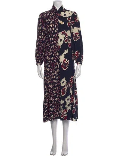 Pre-owned Ba&sh Floral Print Long Dress In Blue