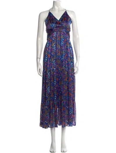Pre-owned Ba&sh Floral Print Long Dress In Blue