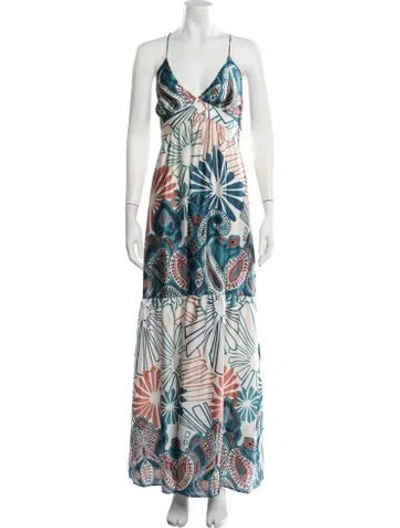 Pre-owned Ba&sh Floral Print Long Dress In Blue