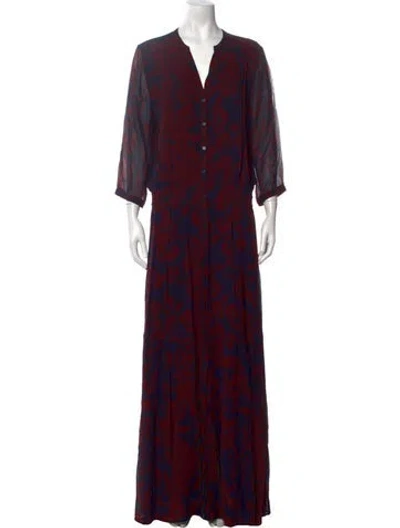 Pre-owned Ba&sh Floral Print Long Dress In Blue/burgundy