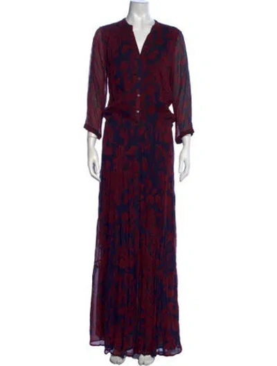 Pre-owned Ba&sh Floral Print Long Dress In Blue/burgundy