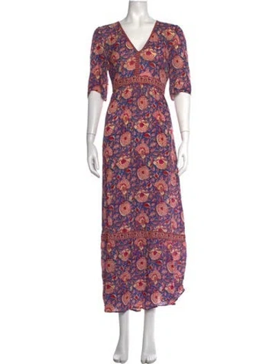 Pre-owned Ba&sh Floral Print Long Dress In Blue/pink