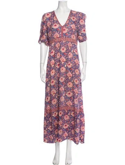 Pre-owned Ba&sh Floral Print Long Dress In Blue/pink