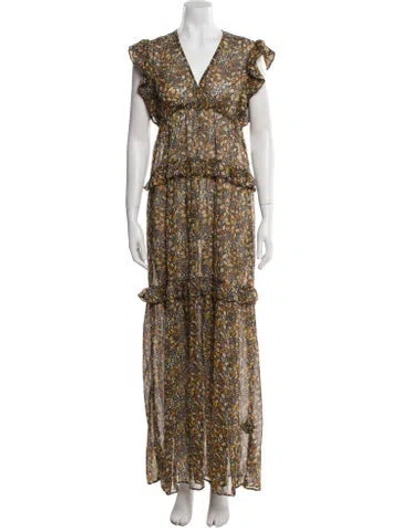 Pre-owned Ba&sh Floral Print Long Dress In Brown