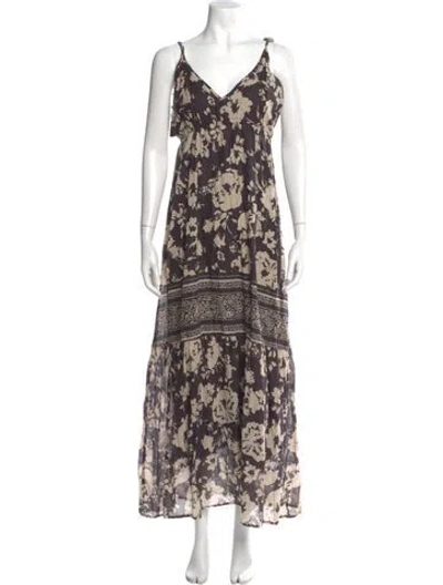Pre-owned Ba&sh Floral Print Long Dress In Brown