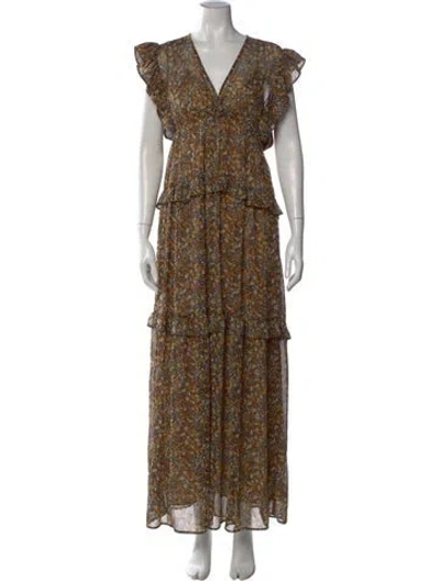 Pre-owned Ba&sh Floral Print Long Dress In Brown