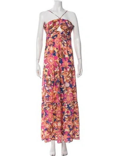 Pre-owned Ba&sh Floral Print Long Dress In Brown